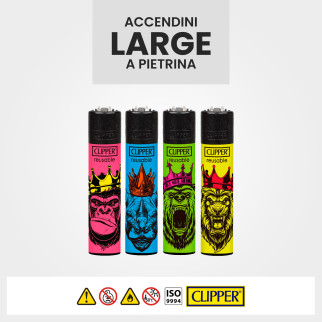 Clipper Large Accendino A Pietrina King Safari 4 Accendini