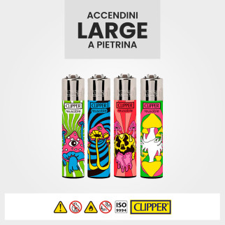 Clipper Large Accendino A Pietrina Neon Shrooms 4 Accendini