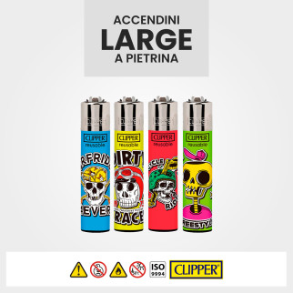 Clipper Large Accendino A Pietrina Skullttoo 2 4 Accendini