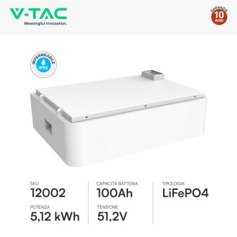 V-Tac Batteria Stack LiFePO4 5,12kWh Impianti Fotovoltaici CEI 0-21