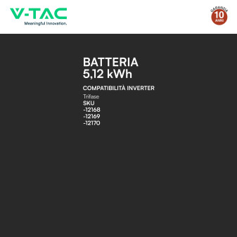 V-Tac Batteria Stack LiFePO4 5,12kWh Impianti Fotovoltaici CEI 0-21