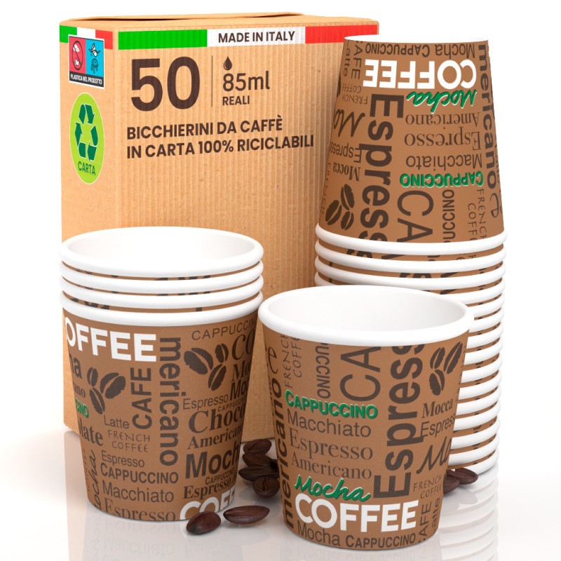 50 Bicchierini da Caffè in Carta Bio Brown Mocha da 85ml