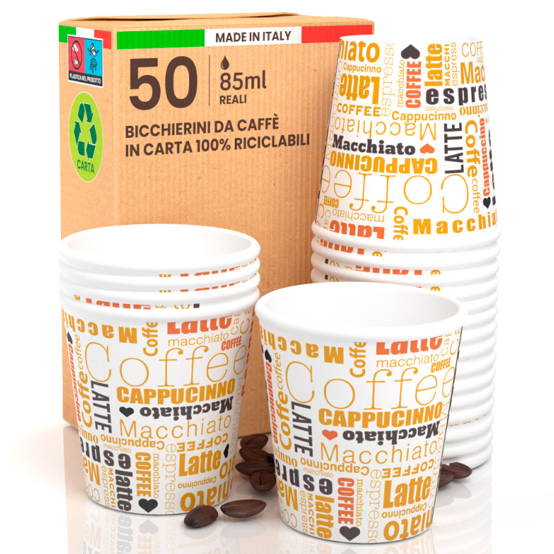 50 Bicchierini da Caffè in Carta Bio White Mocha da 85ml