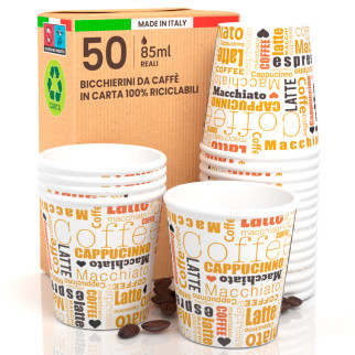 50 Bicchierini da Caffè in Carta Bio White Mocha da 85ml