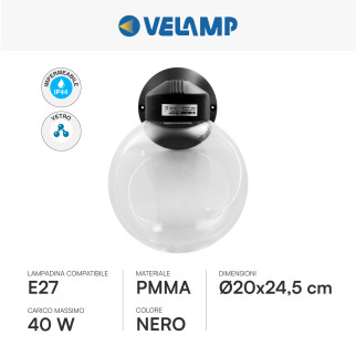 Portalampada da Giardino da Muro Velamp Applique a Sfera