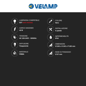 Portalampada da Giardino da Muro Velamp Applique a Sfera