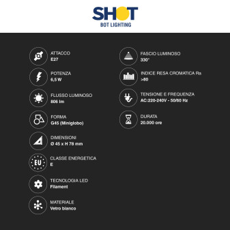 Acquista Bot Lighting Lampadina LED E27 6,5W MiniGlobo G45