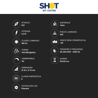 Acquista Bot Lighting Shot Lampadina LED E27 6,5W MiniGlobo