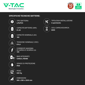 V-Tac Kit Inverter Trifase Ibrido 50kW + Accumulatore LiFePO4
