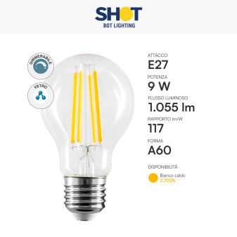 Acquista Bot Lighting Shot Lampadina LED E27 9W Bulb A60