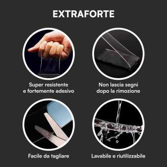 Nastro Biadesivo Trasparente Riutilizzabile Forte 20mm x 3m