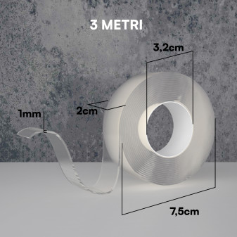 Nastro Biadesivo Trasparente Riutilizzabile Forte 20mm x 3m