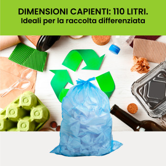Sacchi Azzurri Plastica HDPE Raccolta Differenziata 110L 70x100cm