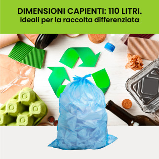 Sacchi Azzurri Plastica HDPE Raccolta Differenziata 110L 70x100cm
