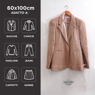 Sacchetti Porta Abiti in Plastica Trasparenti Impermeabili da 60x100cm