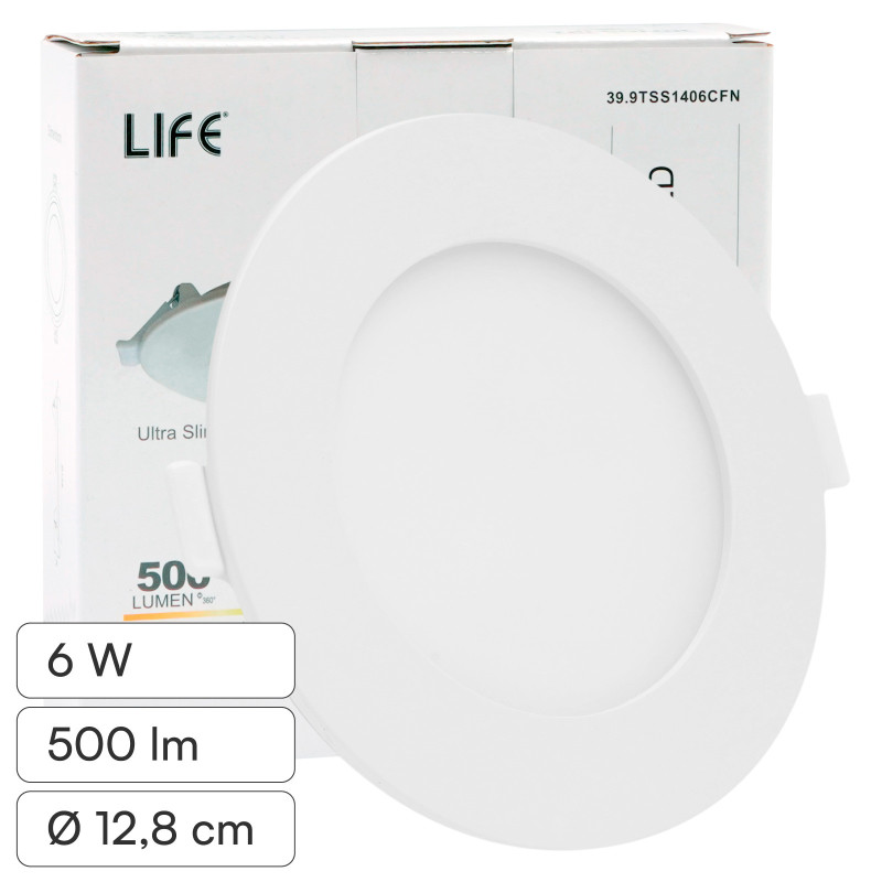 Life Mini Pannello LED Rotondo 6W Ø128mm da Incasso Bianco Opaco