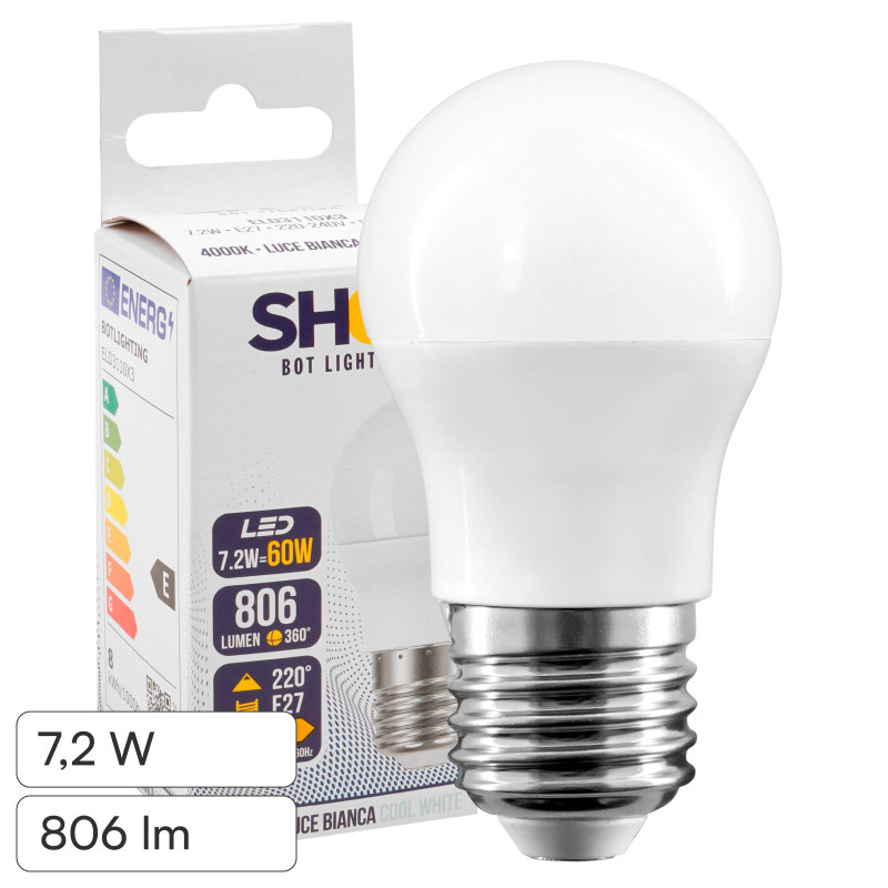 Lampadina LED E27 7,2W MiniGlobo Bot Lighting Shot G45