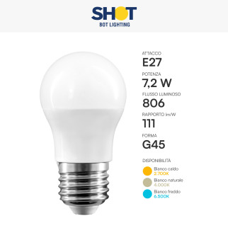 Lampadina LED E27 7,2W MiniGlobo Bot Lighting Shot G45