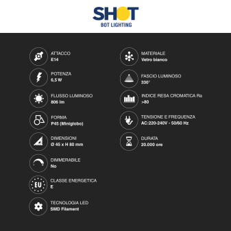 Acquista Bot Lighting Lampadina LED E14 6,5W MiniGlobo P45