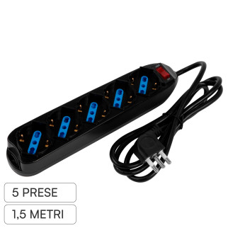 Life Multipresa con Interruttore 5 prese Schuko Spina 16A 2P + T Nera