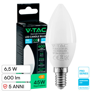 Lampadina LED E14 6,5W Candela C37 SMD Chip Samsung V-Tac Pro