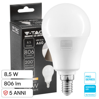 VT-269 Lampadina LED E14 8,5W A60 Goccia SMD Chip Samsung V-Tac Pro