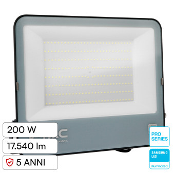 VT-44204 Faro LED 200W SMD Chip Samsung IP65 Colore Nero V-Tac