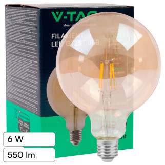 VT-1956 Lampadina LED E27 6W Globo G125 Filament Vetro V-Tac