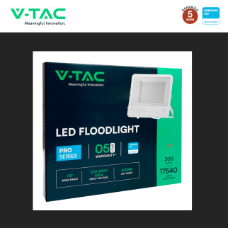 VT-44204 Faro LED 200W SMD Chip Samsung IP65 Colore Bianco V-Tac Pro