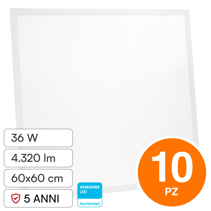 VT-61036 10 Pannelli LED Samsung SMD Quadrati 60x60 36W Incasso