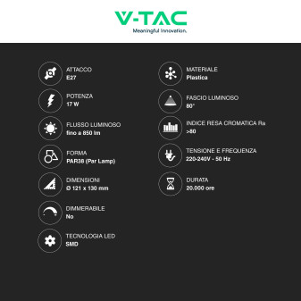 VT-1227 Lampada LED E27 17W PAR38 SMD Rossa Blu Verde