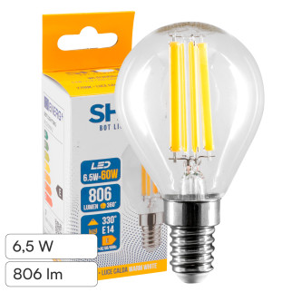 Bot Lighting Lampadina LED E14 6,5W P45 Filament in Vetro