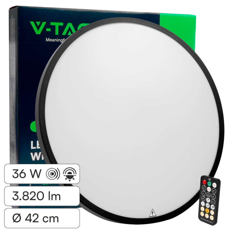 VT-8630 Plafoniera LED Rotonda 36W IP44 Colore Nero V-Tac