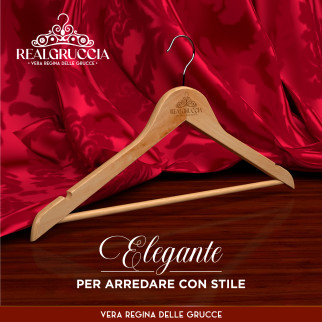 20 Grucce Legno Naturale con Barra Portapantaloni Tacche Antiscivolo