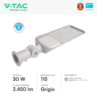 V-Tac VT-39ST Lampada Stradale LED Samsung SMD IP65 Grigio