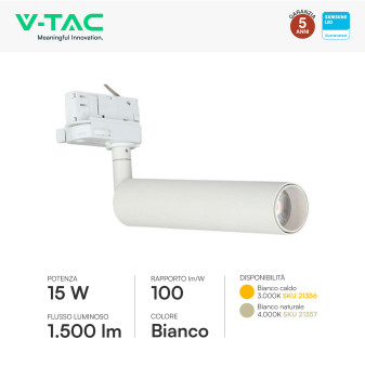 V-Tac VT-415 Faretto LED da Binario Track Light COB Chip Samsung