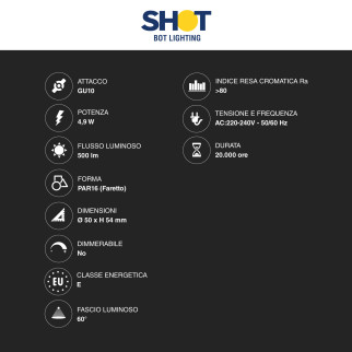 Acquista Bot Lighting Shot Lampadina LED GU10 6W Faretto