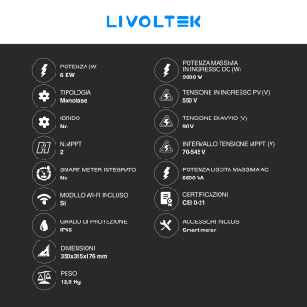 Inverter 6kW Monofase On-Grid / Off-Grid IP65 CEI 0-21 V-Tac