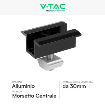 V-Tac Morsetto Centrale Nero per Pannelli Fotovoltaici 30mm
