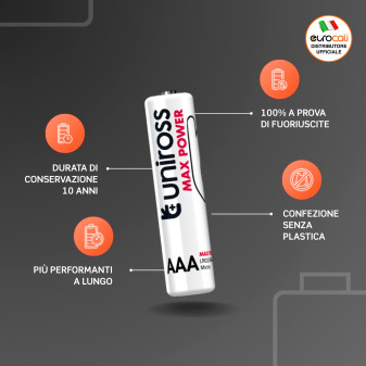 Uniross Max Power Alkaline LR03 Mini Stilo AAA 1,5V Pile Alcaline