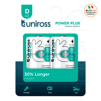 Uniross Power Plus Pile Alcaline Torcia D LR20 Blister 2 Batterie