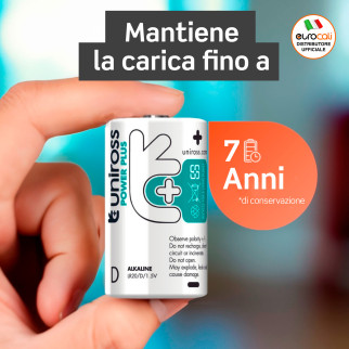 Uniross Power Plus Pile Alcaline Torcia D LR20 Blister 2 Batterie
