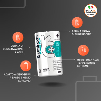 Uniross Power Plus Pile Alcaline Torcia D LR20 Blister 2 Batterie
