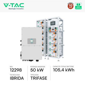 V-Tac Kit 10 Batterie BMS Stack LiFePO4 105kWh + Inverter Deye 50kW SKU 12298