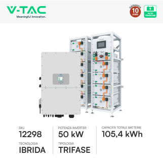 V-Tac Kit 10 Batterie BMS Stack LiFePO4 105kWh + Inverter Deye 50kW SKU 12298