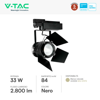 VT-433 Faretto LED da Binario 33W Track Light COB Chip Samsung V-Tac