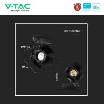 VT-433 Faretto LED da Binario 33W Track Light COB Chip Samsung V-Tac