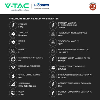 14 Pannelli Solari + Inverter Monofase 6kW + Accumulo + Quadri DC/AC