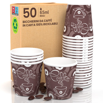 50 Bicchierini da Caffè in Carta Coffee Round da 65ml