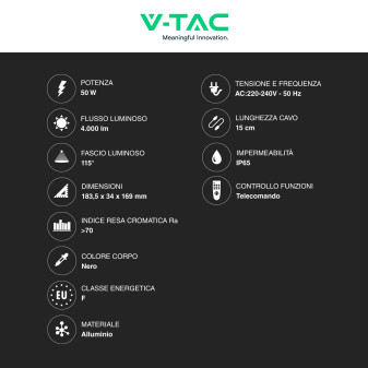 V-Tac Faro LED 50W RGB+W IP65 con Telecomando V-Tac